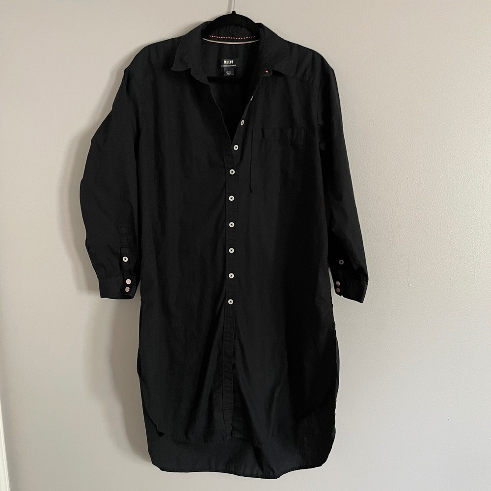 Maeve Shirt Dress Women Small‎ Black Cotton Button Down Minimalist Pokets Anthro
